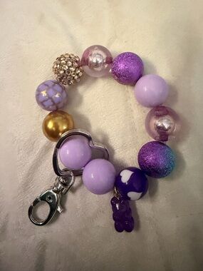 Purple Beaded Charm Keychain Bracelet